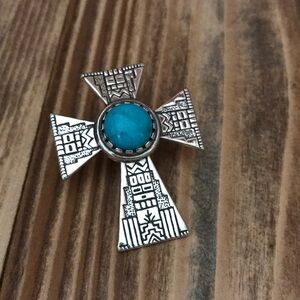 Silver Cross Pendant with Turquoise Stone